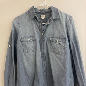 J. Crew Light Blue Denim Button-Down Shirt with Chest Pockets